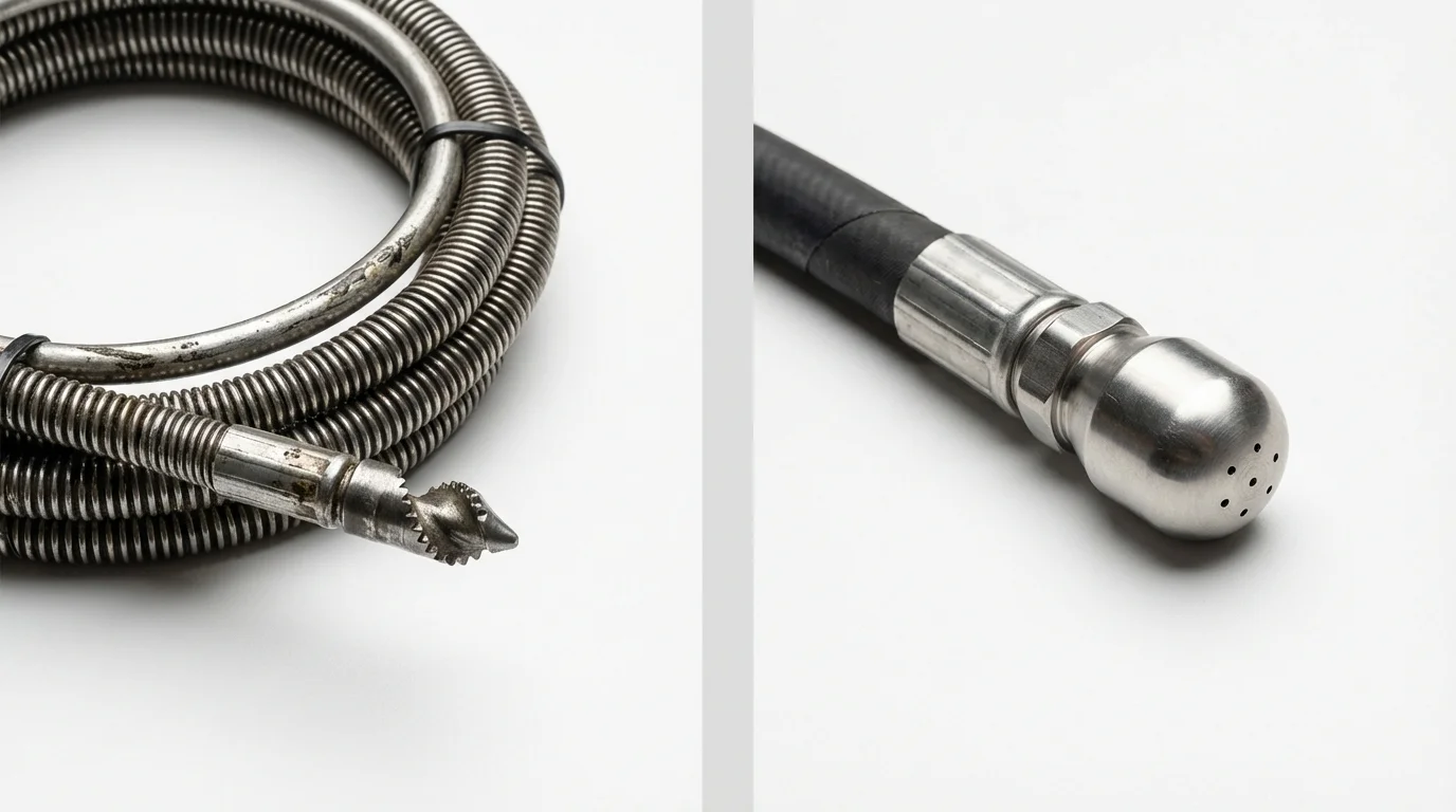 Drain snake cable and hydro jetting nozzle used for drain cleaning in Lexington, IL