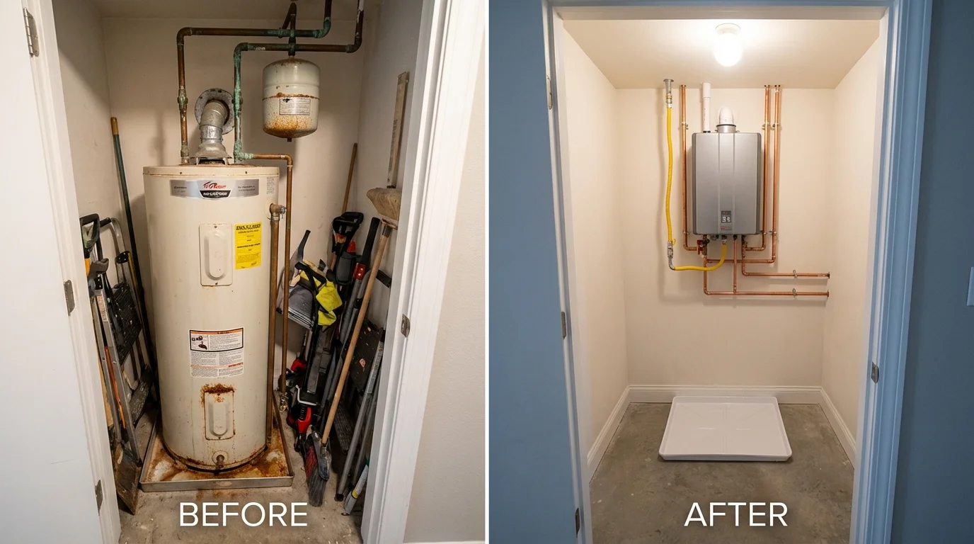 Tank water heater versus wall-mounted tankless unit comparison for Lexington, IL homeowners